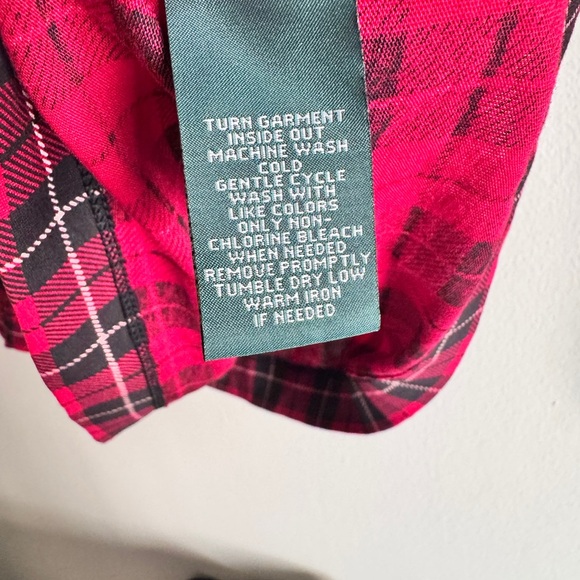 Ralph Lauren Women's Red and Black Plaid Ruffle Blouse - Picture 3 of 4